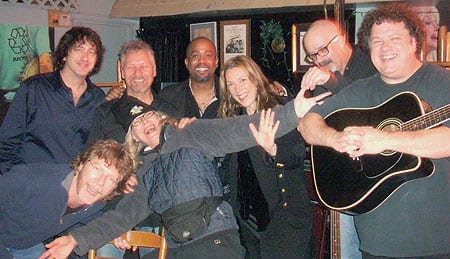 Tim Krekel debuted songs from his Natchez Trace Records release, Soul Season, at the Bluebird Cafe on Feb. 1, 2008 with noted songwriter / artists Bill Lloyd, Marshall Chapman, Peter Holsapple, Darius Rucker, Beth Neilsen Chapman, and Sam Bush. (L-R): Krekel's producer Mike Webb, Bush, Krekel, Chapman, Rucker, Chapman, Holsapple and Lloyd.