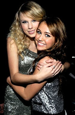 Taylor Swift and Miley Cyrus during the 2008 American Music Awards in November. Kevin Mazur/WireImage.com