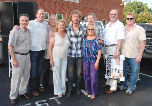 Pictured L--R:  BMI's Jody Williams, Jim Beavers, Sony ATV's Troy Tomlinson, ASCAP's Connie Bradley, Dierks Bentley, ASCAP's Pat Rolfe, producer Brett Beavers, Capitol Records Nashville's Mike Dungan, and ASCAP's Mike Sistad.