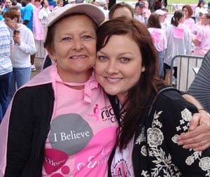 Ashley Ray with her mother at Race For The Cure. Her mother was diagnosed with three different kinds of breast cancer nearly a year ago.