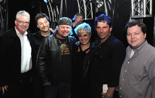 Pictured are (l-r): BMI’s Perry Howard, Pahanish’s guitarist Tom Bukovac, Wright of Center Music’s Cole Wright, band member Kristin Lee, Dave Pahanish, and BMI’s Bradley Collins.