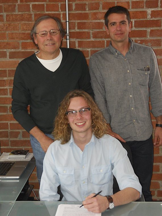 Pictured (L-R): Pat Higdon (Patrick Joseph Music), Jake Mitchell (seated) and Matt Pincus (Songs Music Publishing)