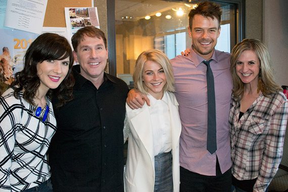 Josh Duhamel, Julianne Hough and Nicholas Sparks recently stopped for a visit with K102/KEEY in St. Paul/Minneapolis. Pictured  (L-R): Amy James, Sparks, Duhamel, Hough, Donna Valentine
