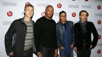LAS VEGAS, NV - JANUARY 10: (L-R) Ian Rogers, CEO of Daisy LLC, Dr. Dre, Founder of Beats Electronics, Jimmy Iovine, Interscope Geffen A&M Chairman and Beats Electronics CEO & Co-Founder, and Luke Wood, President & COO of Beats Electronics, arrive at the Beats by Dr. Dre CES after-party at Marquee Nightclub at The Cosmopolitan of Las Vegas on January 10, 2013 in Las Vegas, Nevada.  (Photo by Isaac Brekken/Getty Images for Beats by Dre)