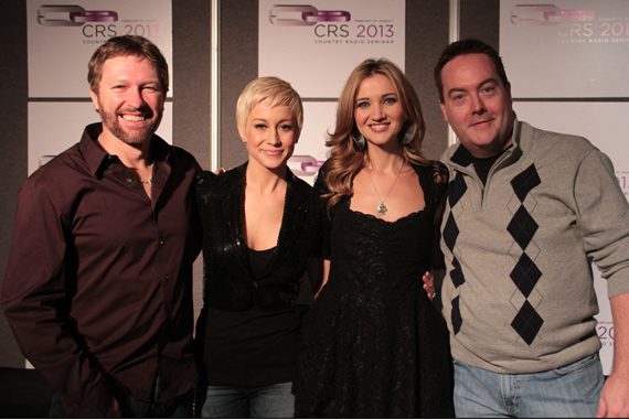 Black River artists Craig Morgan, Kellie Pickler, and Sarah Darling took time to visit with WQDR’s Cody Clark during the label’s CRS luncheon last week. Morgan takes our No. 15 spot this week with “More Trucks Than Cars,” and Darling is at No. 29 with “Home To Me.” Pickler was recently announced as a contestant on ABC’s Dancing With The Stars. Pictured (L-R):  Morgan, Pickler, Darling and Cody Clark (WQDR-Raleigh MD). Photo: Bev Moser