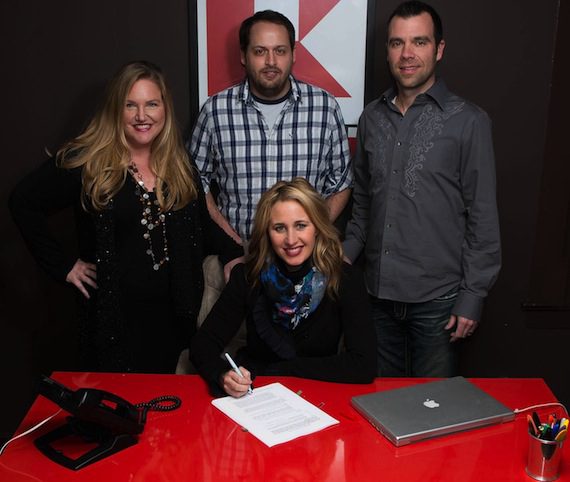 Pictured at the recent signing celebration in Nashville is Jessi Alexander (Seated in Front). Pictured Back Row (L to R): Whitney Daane, Kobalt SVP of Creative; Jeff Skaggs, Kobalt Sr. Director of Creative; and Austen Adams, attorney for Alexander.