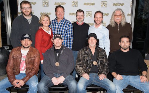 Pictured (L-R), front row: Jason Aldean, Ben Hayslip, David Lee Murphy and Michael Knox. Back row (l-r): Warner Chappell's B.J. Hill, This Music's Connie Harrington and Tim Nichols, Warner Chappell's Ben Vaughn, This Music's Rusty Gaston and N2D Publishing's Douglas Casmus. Photo: Ed Rode.