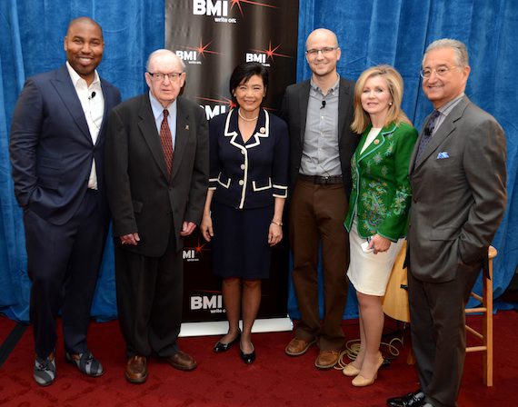 Pictured (L-R): BMI songwriter Claude Kelly, Chairman Howard Coble, Congresswoman Dr. Judy Chu, BMI songwriter Luke Laird, Congressman Marsha Blackburn and BMI President and CEO Del Bryant.