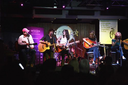Pictured (L-R): Trent Willmon, Striking Matches, Ashley Monroe, Kristen Kelly and John Shaw at the Hard Rock Cafe.