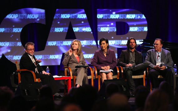 Pictured (L-R): Paul Williams, Marsha Blackburn, Judy Chu, Brett James and John LoFrumento participate in the "Securing Fair Compensation Online: How You and the U.S. Congress Can Make A Difference" panel. Photo: by Brian Dowling/Invision for ASCAP/AP Images) 