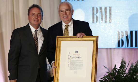 Industry veteran Jim Van Hook receives the Special Citation of Appreciation at the BMI Christian Awards, staged June 18 in Nashville. Pictured (L-R): BMI's Jody Williams and Jim Van Hook. Photo: John Russell