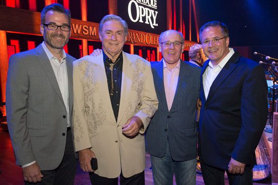 Steve Buchanan/Executive Vice President of Opry Entertainment Group, Jim Ed Brown, Colin Reed/CEO Ryman Hospitality Properties Inc., Pete Fisher/ Opry President and General Manager. Photo: Mark Mosrie