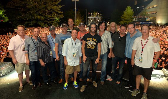 Pictured (L-R): Sony Nashville’s Gary Overton, This Music’s Rusty Gaston, Avenue Bank’s Ron Cox, ASCAP’s Michael Martin, co-write Ben Hayslip, EMI Blackwood Music’s Tom Luteran, BMI’s Jody Williams, co-writer Jimmy Yeary, Jake Owen, co-writer David Lee Murphy, Old Desperados’ Doug Casmus, producers Rodney Clawson and Joey Moi, and BMI’s Clay Bradley.