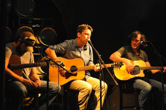 Pictured (L-R): Jonathan Singleton, Travis Hill and David Lee Murphy perform in the wine caves at at Baldacci Family Vineyards. Photo by ASCAP's Alison Toczylowski 