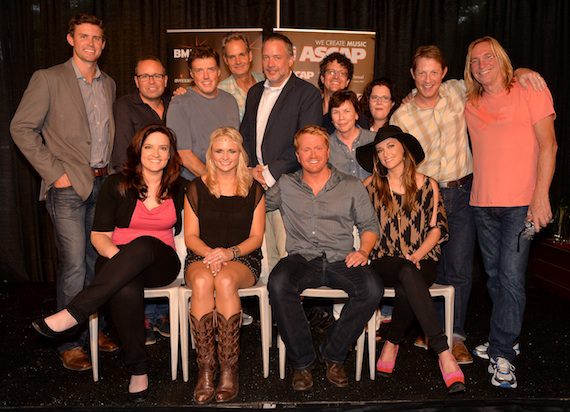 Pictured: ASCAP's Ryan Beuschel, Warner-Tamerlane Music Publishing's Steve Markland, producers Frank Liddell and Glenn Worf, RCA Nashville’s Keith Gale, Songs of Parallel's Tim Hunze, Little Blue Egg's Robin Palmer, Vista Loma's Stephanie Cox, BMI's Clay Bradley, and producer Chuck Ainlay; (Front row, L-R): co-writers Brandy Clark and Miranda Lambert, Shane McAnally, and co-writer Kacey Musgraves. Photo credit: Rick Diamond 