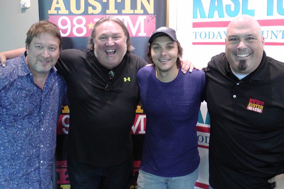 Charlie Worsham recently performed songs from his album Rubberband for KASE listeners. Pictured (L-R): Bob Picket (MD – KASE), Ray Vaughn (Southwest Regional – Warner Bros./W.A.R.), Charlie Worsham & JT Bosch (PD – KASE)