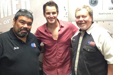 Easton Corbin (center) recently visited with Pharr, TX’s JoJo Cerda (PD KTEX) and Patches (MD KTEX).
