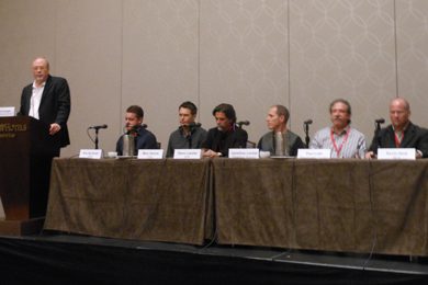 Pictured (L-R): Mike Dungan (UMG), Rob Beckham (WME), Marc Dennis (CAA), Steve Lassiter (APA), Jonathan Levine (Paradigm), Paul Lohr (New Frontier Touring), and Kevin Neal (BLA)