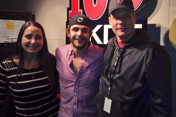 Thomas Rhett stopped by Nashville Mornings at 103 WKDF in Nashville prior to his It Goes Like This release on The Valory Music Co. Tues., Oct. 29. Pictured (L-R): Becca Walls, Rhett, Marty McFly.