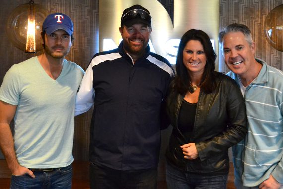 Toby Keith lands ‘on deck’ this week with his latest Show Dog-Universal single, “Shut Up and Hold On,” after recently visiting with Blair Garner and the NASH FM America's Morning Show. Keith’s new album Drinks After Work, became available this week. Pictured (L-R): Chuck Wicks, Keith, Terri Clark, Blair Garner