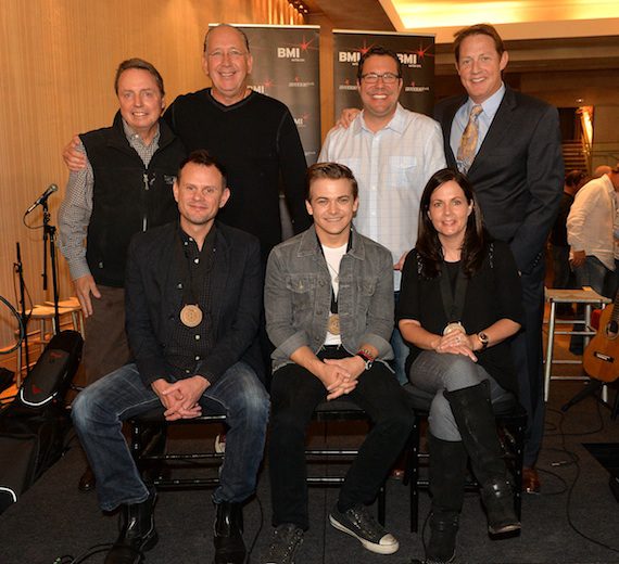 Pictured (Back row, L-R): BMI’s Jody Williams, Warner Music Nashville’s John Esposito, Universal Music Publishing’s Kent Earls and BMI’s Clay Bradley; (Front row, L-R): co-writer Troy Verges, Hunter Hayes and co-writer Lori McKenna.