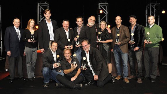 Winners of the 2013 SRO Awards. Pictured (Back row, L-R): Ed Hardy, Lisaann Dupont, Brian Wagner, Art Rich, Brad Baisley, Mark Metzger, Susan Pye, Jamie Cheek, Robby Emerson, Jay Cooper. (Front Row, L-R): Kevin Canady, Brian O'Connell, Rod Essig. Photo credit: Donn Jones / CMA