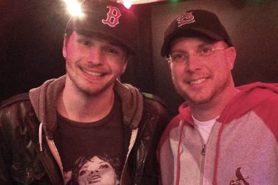 Boston native and Red Sox fan, Joel Crouse (L) strikes a pose with WIL/St. Louis MD Danny Montana after a performance at Wild Country