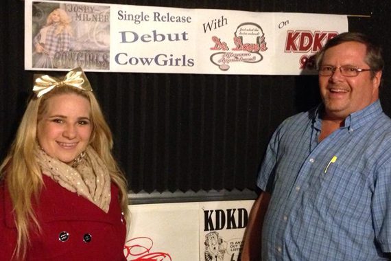 MTS Management’s Josey Milner (L) recently premiered her single, "Cowgirls" with Dr. Dave Young (R) on KDKD in Clinton, MO. 