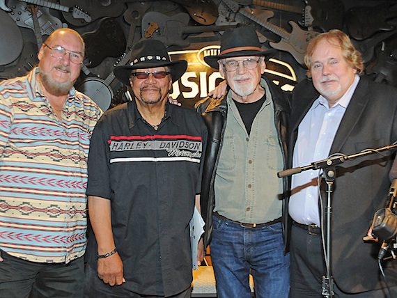 Pictured (L-R): Steve Cropper, Billy Cox, Duane Eddy and Joe Chambers announce the 2014 inducteesinto the Musicians Hall of Fame. Photo: Alan Mayor.