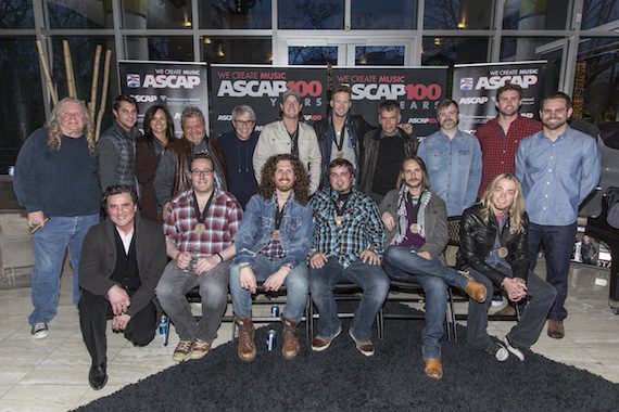 Pictured (l-r, front row): Big Machine Label Group President & CEO Scott Borchetta, songwriter-producer and Big Loud Mountain partner Joey Moi, and Black Stone Cherry songwriters John Fred Young, Chris Robertson, John Lawhon and Ben Wells. (l-r, back row): Kentucky Headhunters' Richard Young, ASCAP's LeAnn Phelan and Michael Martin, Big Loud Mountain partner Craig Wiseman, Republic Nashville President and Big Machine Label Group EVP Jimmy Harnen, Florida Georgia Line's Tyler Hubbard and Brian Kelley, publisher Robot of the Century Music's Doug Keogh, Warner/Chappell EVP Ben Vaughn, ASCAP's Ryan Beuschel and Big Loud Mountain partner Seth England. Photo by Ed Rode.
