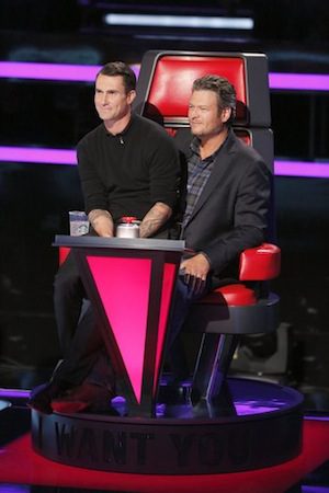 The bromance continues—Shelton and Levine watch the blind auditions. Photo: Trae Patton/NBC