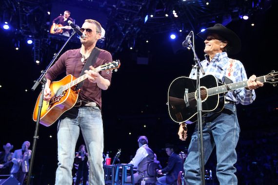 Eric Church joins George Strait onstage. Photo: Jill Trunnell