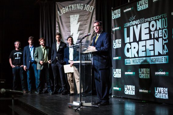 Pictured: Mayor Karl Dean speaks to members of the press at the official Live On The Green announcement event on Wednesday, April 23, 2014.