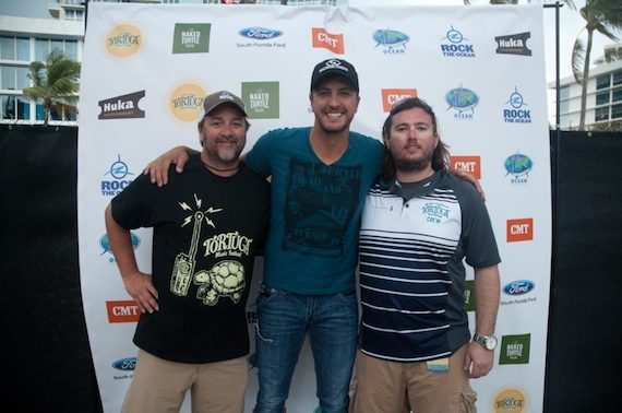 Pictured (L-R): Rock The Ocean Founder & Dot Records General Manager Chris Stacey,  Luke Bryan, HUKA Entertainment  co-founder and CEO A.J. Niland     
