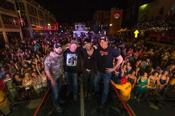 Tyler Farr, Jerrod Niemann, Lee Brice and Rodney Atkins close out the fourth annual "Music City Gives Back" concert in downtown Nashville