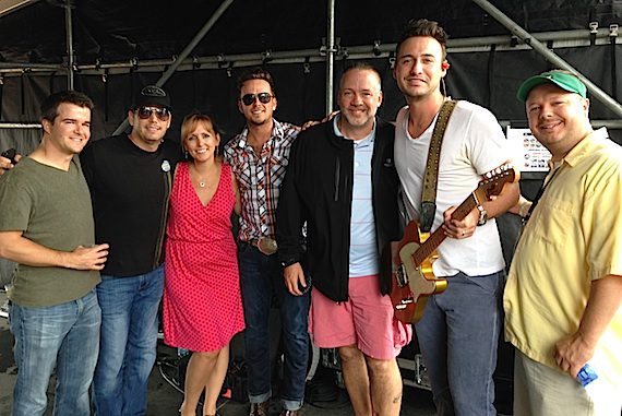 Pictured (L-R): RCA Records Nashville’s Parker Fowler; Vector Management's Ross Shilling; RCA’s Liz Sledge; Love And Theft’s Stephen Barker Liles; RCA Sr. VP Keith Gale; Love & Theft’s Eric Gunderson and RCA’s Josh Easler. 