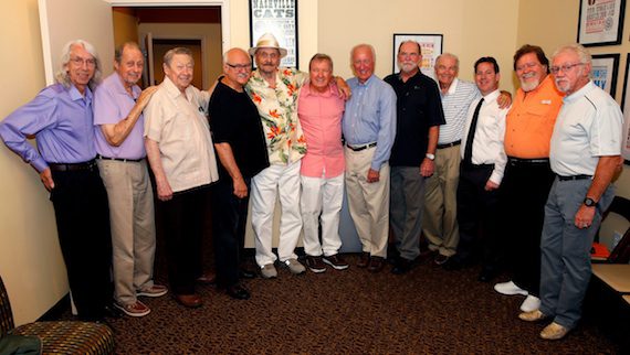 Pictured are (l-r): Wayne Moss, Chip Young, Scotty Moore, Sonny Curtis, Jerry Chesnut, Buzz Cason, Bob McDill, Allen Reynolds, Dickey Lee, the Country Music Hall of Fame and Museum’s Michael Gray, Dallas Frazier, and Bergen White 