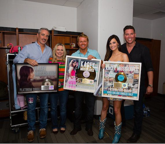 Pictured (L-R): Brian Wright (UMG Nashville SVP, A&R), Cindy Mabe (UMG Nashville President), Shane McAnally (Album co-producer and co-writer of “Merry Go ‘Round” and “Follow Your Arrow”), Kacey Musgraves, Jason Owen (Sandbox Entertainment owner). Photo: Jessica Wardwell