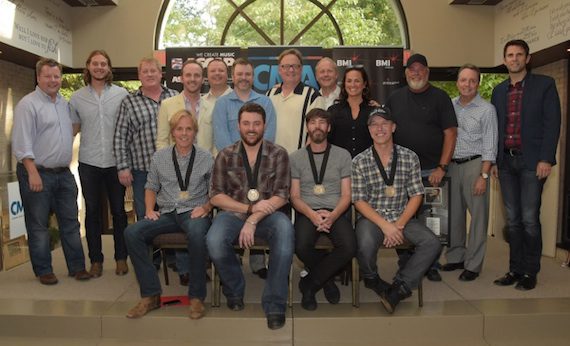 Picured, Standing (L-R):  BMI's Bradley Collins, CMA's Brenden Oliver, ASCAP's Mike Sistad, This Music's Rusty Gaston, RCA Nashville's Josh Easler, Warner/Chappell's Ben Vaughn, Sony Music Nashville Chairman/CEO Gary Overton, Sony/ATV Tree's Troy Tomlinson, ASCAP's LeAnn Phelan, Producer James Stroud, BMI's Jody Williams, CMA's Damon Whiteside Seated (L-R): Marv Green, Chris Young, Paul Jenkins, Jason Sellers