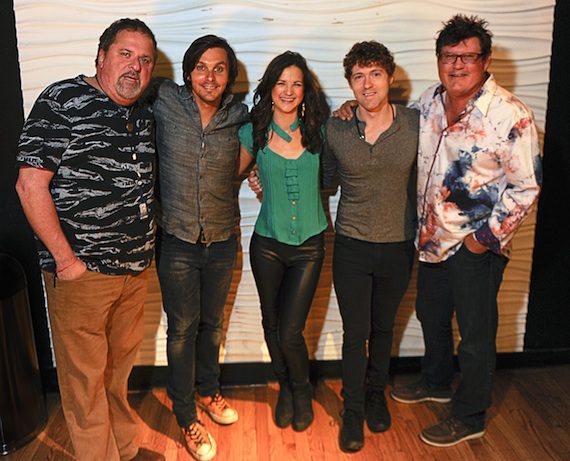 Pictured (L-R): CMA Board member Bob DiPiero, Charlie Worsham, Sarah Zimmermann and Justin Davis of Striking Matches, and Monty Powell backstage at the CMA Songwriters Series Wednesday, July 30 at Joe's Bar in Chicago. Photo: Matt Marton / CMA