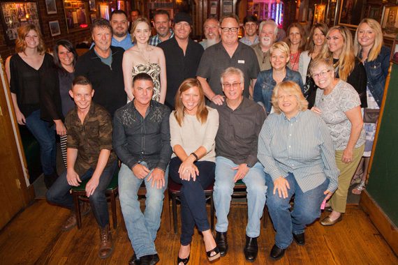 Radio VIPs were treated to dinner at Jack's Bar-B-Que by Jerrod Niemann and the Artist Nashville promotion team last Friday evening prior to Jerrod's headline concert at The Ryman. Pictured (L-R): Front Row – *Rusty Sherrill, Mike Kennedy (PD, KBEQ), *Lesly Tyson, Charlie Cook (PD, WKDF/WSM) and Kay Manley (MD/APD WGKX); Middle Row – *Elizabeth Heller, Lana DeLuca (Promotions Cumulus), Lonnie Napier (Executive Producer American Country Countdown with Kix Brooks, Kickin' It with Kix), Nikita Palmer (NASH Network Producer, Cumulus Media), Jerrod Niemann, Gary Overton (Chairman & CEO, Sony Music Nashville), Heather McBee (industry vet), Colleen Lelis (John Marks's wife); Back Row – Micheal Bryan (PD WSIX), *Andy Elliott, John Marks (SiriusXM Sr. Director of Programming), Will Overton (William Morris Endeavor), Bill Simmons (Fitzgerald-Hartley management), *Lauren Thomas, *Jeri Cooper, *Ali O'Connell and Christy Garbinski (Sony Promotion Rep; Photo Bomb: Robert Simon (Lesly Tyson's fiancé); Photo: Ivor Karabatkovic (* Arista Nashville promo staff)