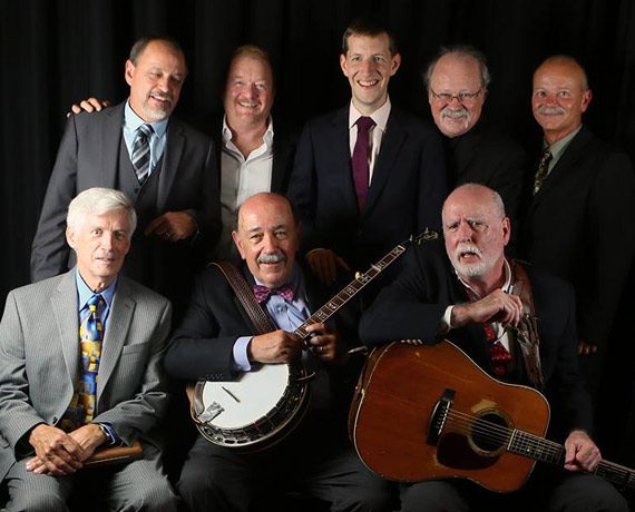 2014 Hall of Fame inductees, The Original Seldom Scene with current members, and Chris Eldridge. Photo: Dave Brainard.