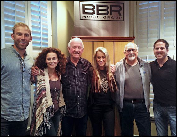 Pictured (L-R): Fitzgerald Hartley’s Nick Hartley; Sherrie Austin; BBR Music Group’s Benny Brown;  Brooke Eden; Fitzgerald Hartley’s Larry Fitzgerald; BBR Music Group’s Jon Loba)  
