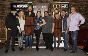 Pictured (L-R): Rodney Clawson, Leslie Roberts (BMI), Charles Kelley, Hillary Scott, Tim Fink (SESAC), Dave Haywood, Michael Martin (ASCAP) and Mike Dungan (UMG).