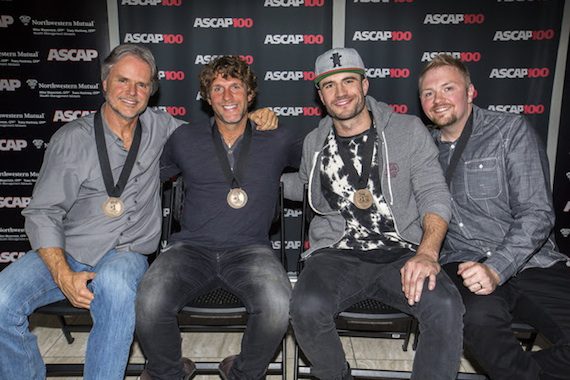 Pictured (L-R): Co-writer Marc Beeson, Billy Currington, co-writers Sam Hunt and Josh Osborne 