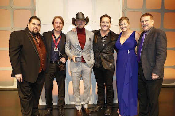 Pictured (L-R): SESAC’s Tim Fink, Song of the Year honoree Lance Miller, Tim McGraw, artist Jerrod Niemann and SESAC’s Shannan Hatch and John Mullins.