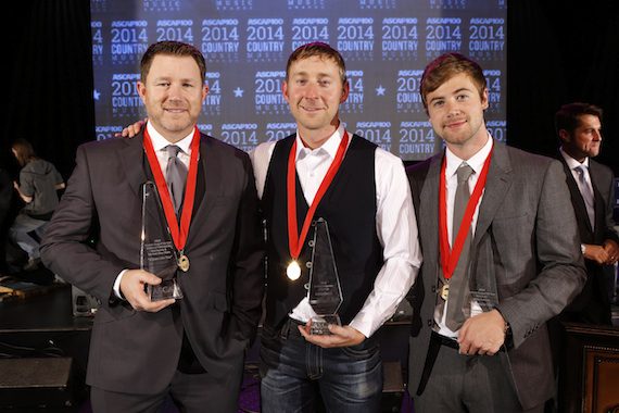 Pictured (L-R): Song of the Year co-writer Ben Hayslip, Songwriter of the Year Ashley Gorley and Song of the Year co-writer Jimmy Robbins. Photo: Ed Rode