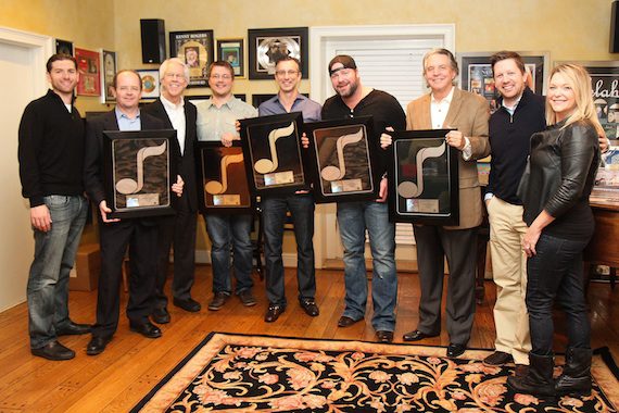 Pictured (L-R): Lee Brice, David Israelite and Curb Publishing executives. Photo: NMPA/Bev Moser. 
