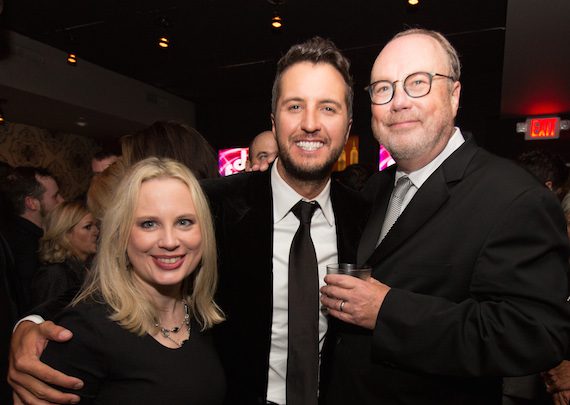 Pictured (L-R): Universal Music Group President Cindy Mabe, CMA Entertainer of the Year Luke Bryan, Universal Music Group Chairman and CEO Mike Dungan. Photo: Chris Hollo