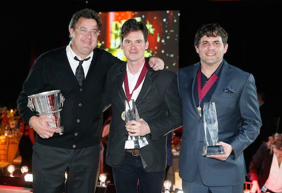 BMI Icon honoree Vince Gill, songwriter Ketch Secor, and Songwriter of the Year winner Rhett Akins. Photo:  John Russell/BMI